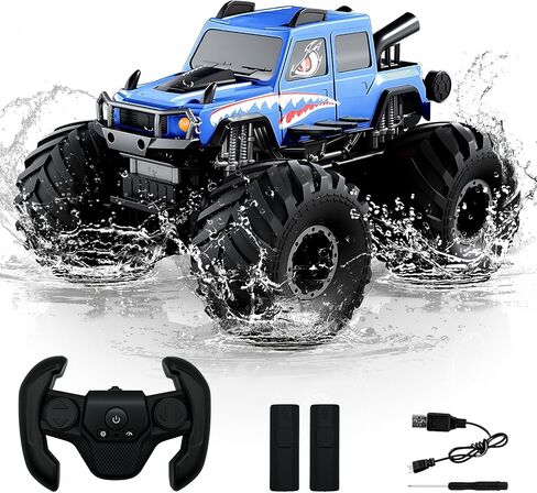 شاحنات برمائية تعمل بالتحكم عن بعد، 2.4G 1:18 4WD لجميع التضاريس مقاومة للماء على الطرق الوعرة سيارات RC ألعاب حمام السباحة هواية RC هدايا عيد الميلاد للأطفال الأولاد والبنات 8 9 10 11 12+ أزرق in Saudi Arabia