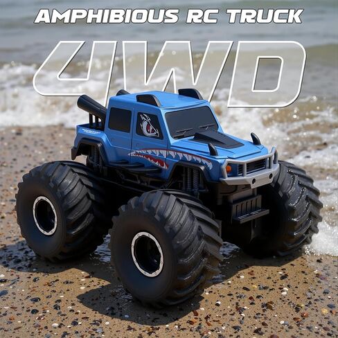 شاحنات برمائية تعمل بالتحكم عن بعد، 2.4G 1:18 4WD لجميع التضاريس مقاومة للماء على الطرق الوعرة سيارات RC ألعاب حمام السباحة هواية RC هدايا عيد الميلاد للأطفال الأولاد والبنات 8 9 10 11 12+ أزرق in Saudi Arabia