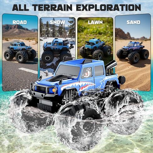 شاحنات برمائية تعمل بالتحكم عن بعد، 2.4G 1:18 4WD لجميع التضاريس مقاومة للماء على الطرق الوعرة سيارات RC ألعاب حمام السباحة هواية RC هدايا عيد الميلاد للأطفال الأولاد والبنات 8 9 10 11 12+ أزرق in Saudi Arabia
