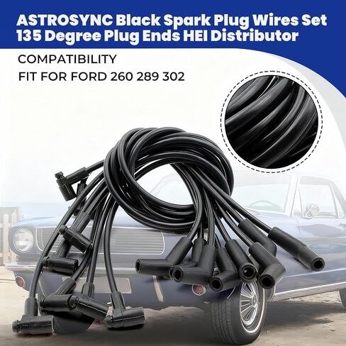 ASTROSYNC Black Spark Plug Wires Set 135 Degree Plug Ends HEI Distributor Fit For Ford 260 289 302 Replace 51070 in Saudi Arabia