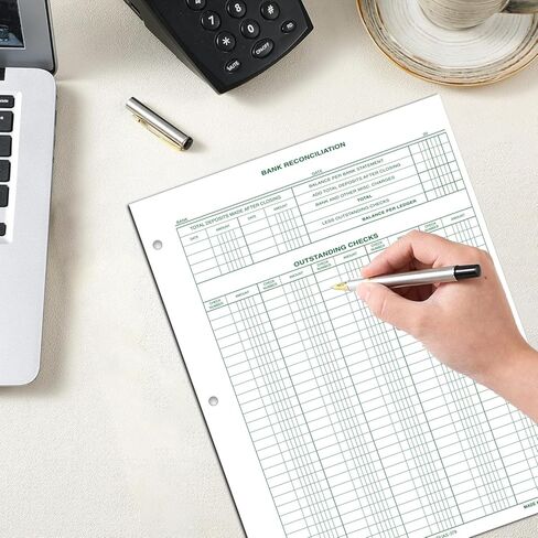 نماذج تسوية البنك (DUAS-379) - 8.5 بوصة × 11 بوصة حجم قياسي ورقة دفتر أستاذ خضراء اللون مكونة من جزء واحد - نماذج دفتر الأستاذ المحاسبي وحفظ السجلات المالية لموازنة كشف حساب بنك الأعمال - حزمة من 50 in Kuwait