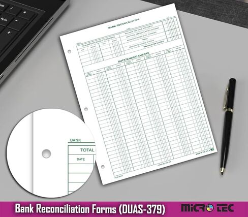 نماذج تسوية البنك (DUAS-379) - 8.5 بوصة × 11 بوصة حجم قياسي ورقة دفتر أستاذ خضراء اللون مكونة من جزء واحد - نماذج دفتر الأستاذ المحاسبي وحفظ السجلات المالية لموازنة كشف حساب بنك الأعمال - حزمة من 50 in Kuwait