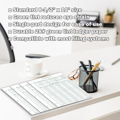 نماذج تسوية البنك (DUAS-379) - 8.5 بوصة × 11 بوصة حجم قياسي ورقة دفتر أستاذ خضراء اللون مكونة من جزء واحد - نماذج دفتر الأستاذ المحاسبي وحفظ السجلات المالية لموازنة كشف حساب بنك الأعمال - حزمة من 50 in Kuwait