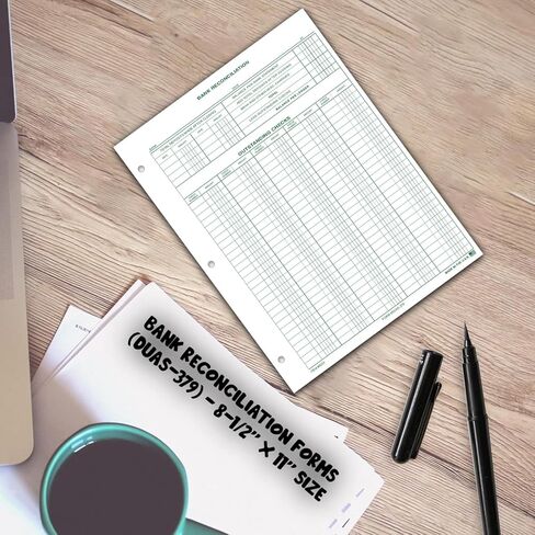 نماذج تسوية البنك (DUAS-379) - 8.5 بوصة × 11 بوصة حجم قياسي ورقة دفتر أستاذ خضراء اللون مكونة من جزء واحد - نماذج دفتر الأستاذ المحاسبي وحفظ السجلات المالية لموازنة كشف حساب بنك الأعمال - حزمة من 50 in Kuwait