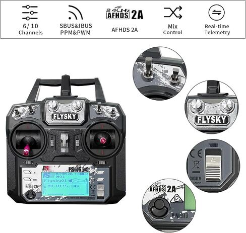 جهاز إرسال HAWK'S WORK FS-i6X 10 Ch، وحدة تحكم RC 2.4 جيجا هرتز مع جهاز استقبال FS-iA6B للطائرة بدون طيار متعددة المروحيات وطائرة هليكوبتر وقارب خزان السيارة (i6X+ iA6B) in Kuwait