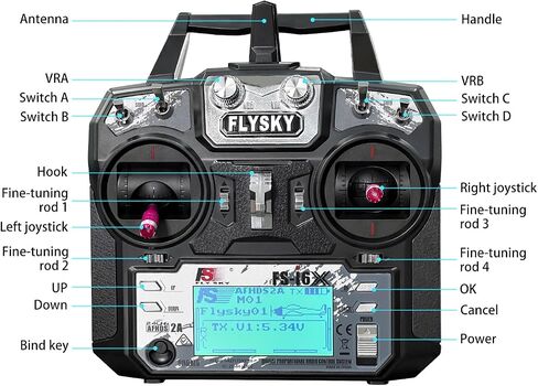 جهاز إرسال HAWK'S WORK FS-i6X 10 Ch، وحدة تحكم RC 2.4 جيجا هرتز مع جهاز استقبال FS-iA6B للطائرة بدون طيار متعددة المروحيات وطائرة هليكوبتر وقارب خزان السيارة (i6X+ iA6B) in Kuwait