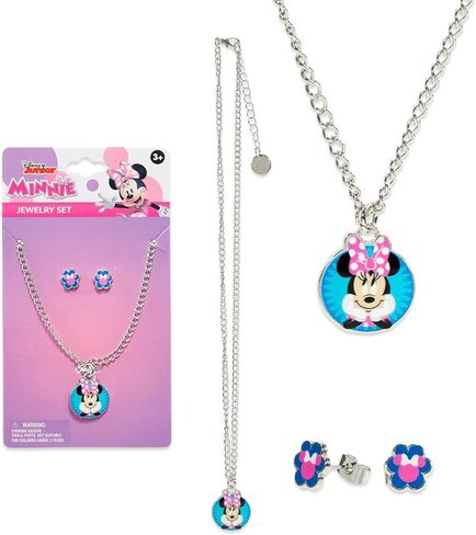 مجموعة مجوهرات ديزني للفتيات - مجموعة إكسسوارات الملابس مع قلادة وأقراط بالإضافة إلى ملصقات وشماعة باب للأطفال على الشاطئ| مجوهرات شخصية للأطفال (ميني ماوس) in Kuwait