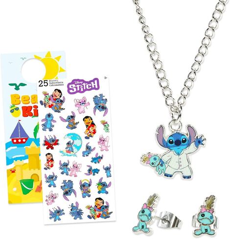 Disney Jewelry Set for Girls - Dress Up Accessories Bundle with Necklace and Earrings Plus Stickers, More | Jewelry for Kids (Stitch) in Saudi Arabia