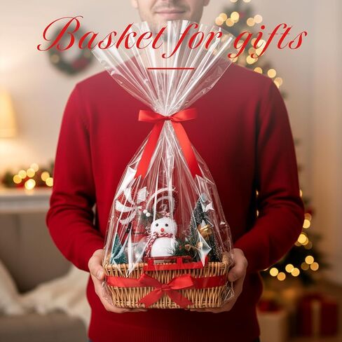 Christmas Wicker Gift Basket Empty to Fill 12x7x5" Woven Empty Baskets for Gifts with Bag and Bow Ribbon for Christmas Baby Shower Birthday Wedding Favor Wrapping(Wood Color) in Saudi Arabia
