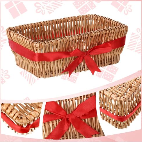 Christmas Wicker Gift Basket Empty to Fill 12x7x5" Woven Empty Baskets for Gifts with Bag and Bow Ribbon for Christmas Baby Shower Birthday Wedding Favor Wrapping(Wood Color) in Saudi Arabia