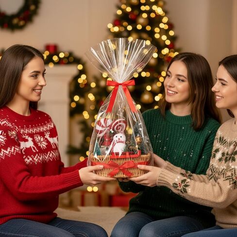 Christmas Wicker Gift Basket Empty to Fill 12x7x5" Woven Empty Baskets for Gifts with Bag and Bow Ribbon for Christmas Baby Shower Birthday Wedding Favor Wrapping(Wood Color) in Saudi Arabia