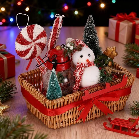Christmas Wicker Gift Basket Empty to Fill 12x7x5" Woven Empty Baskets for Gifts with Bag and Bow Ribbon for Christmas Baby Shower Birthday Wedding Favor Wrapping(Wood Color) in Saudi Arabia