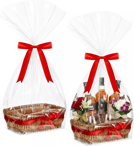 Christmas Wicker Gift Basket Empty to Fill 12x7x5" Woven Empty Baskets for Gifts with Bag and Bow Ribbon for Christmas Baby Shower Birthday Wedding Favor Wrapping(Wood Color) in Saudi Arabia
