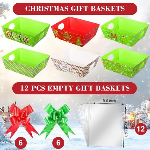 AmazingSpark 72 Pcs Christmas Gift Baskets Empty to Fill Kit DIY, 24 Baskets(9.8''×8.3'') 24 Clear Basket Bags 24 Bows, Funny Cartoon Character Market Empty for Xmas, Holiday, Birthday in Saudi Arabia