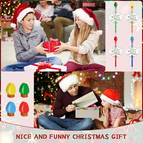 24 Sets Christmas Pencils Erasers Gifts with Bulb Christmas Pencil Eraser Toppers Merry Bright Cards Bags, Mini Lightbulb Erasers Multicolor Tiny Erasers for Party Rewards Xmas Gifts in Kuwait