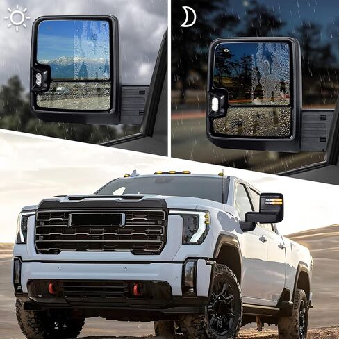 Driver Side Towing Mirror Compatible with 2020-2025 Chevy Silverado GMC Sierra 2500HD 3500HD with Power Adjustment Mirror Heated Turn Signal & Running Light Puddle Lamp BSM Light- Black in Saudi Arabia