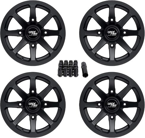 RockTrix RT102 12in ATV Wheels 4x156 Rims, 12x7, 4+3 Offset, Includes 3/8x24 Spline Lug nuts, Compatible with Polaris Sportsman RZR Ranger UTV - 4/156 (Set of 4) in Saudi Arabia