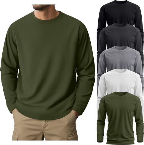 Ficerd 5 Pack Mens Big and Tall Shirts, 95% Cotton Long Sleeve Top Loose Casual Basic Shirts Crewneck Oversize Multipack Tee in Saudi Arabia