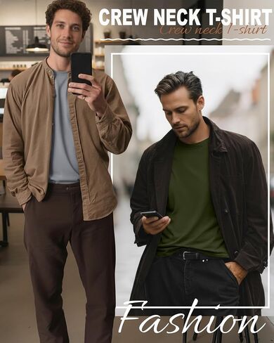 Ficerd 5 Pack Mens Big and Tall Shirts, 95% Cotton Long Sleeve Top Loose Casual Basic Shirts Crewneck Oversize Multipack Tee in Saudi Arabia