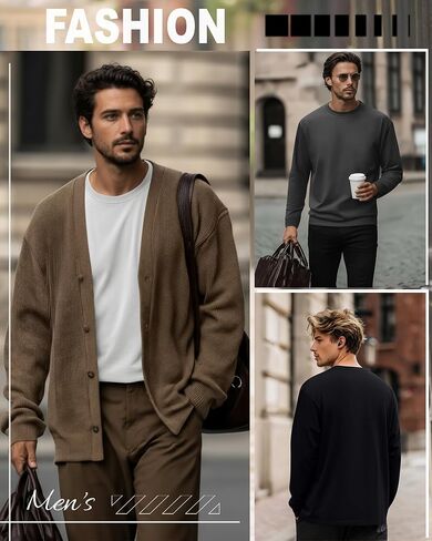 Ficerd 5 Pack Mens Big and Tall Shirts, 95% Cotton Long Sleeve Top Loose Casual Basic Shirts Crewneck Oversize Multipack Tee in Saudi Arabia