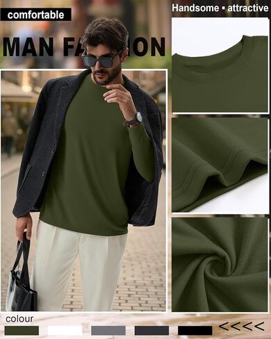 Ficerd 5 Pack Mens Big and Tall Shirts, 95% Cotton Long Sleeve Top Loose Casual Basic Shirts Crewneck Oversize Multipack Tee in Saudi Arabia
