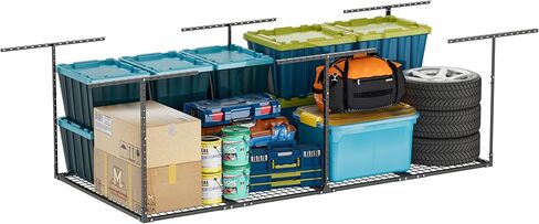 3 x 8FT Overhead Garage Storage Rack, Adjustable Ceiling Storage Racks, Garage Shelving Heavy Duty Storage Organizer System, 600lbs Weight Capacity (Black) in Kuwait