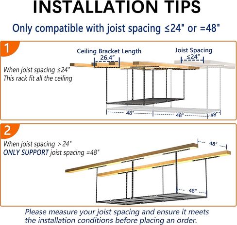 3 x 8FT Overhead Garage Storage Rack, Adjustable Ceiling Storage Racks, Garage Shelving Heavy Duty Storage Organizer System, 600lbs Weight Capacity (Black) in Kuwait