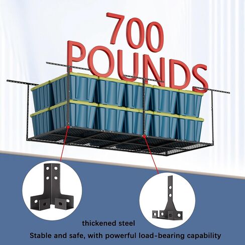 3 x 8FT Overhead Garage Storage Rack, Adjustable Ceiling Storage Racks, Garage Shelving Heavy Duty Storage Organizer System, 600lbs Weight Capacity (Black) in Kuwait