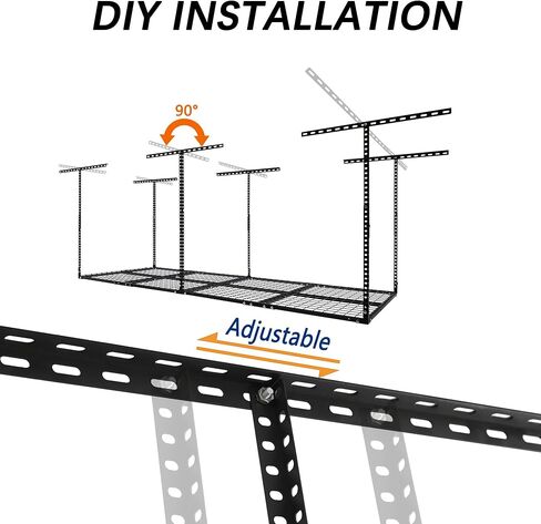 3 x 8FT Overhead Garage Storage Rack, Adjustable Ceiling Storage Racks, Garage Shelving Heavy Duty Storage Organizer System, 600lbs Weight Capacity (Black) in Kuwait