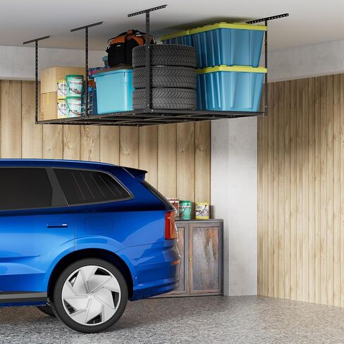 3 x 8FT Overhead Garage Storage Rack, Adjustable Ceiling Storage Racks, Garage Shelving Heavy Duty Storage Organizer System, 600lbs Weight Capacity (Black) in Kuwait