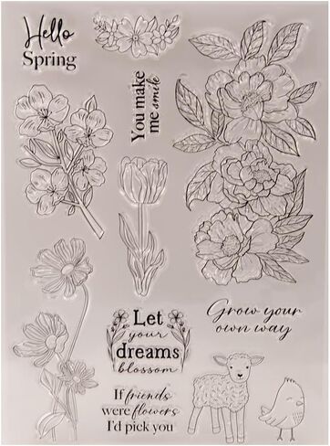 LZBRDY Rubber Clear Stamps for Card Making Scrapbooking Birthday Christmas Background Decors Silicone Stamps (Flowers Animals 8.3 x 5.9 in) in Saudi Arabia