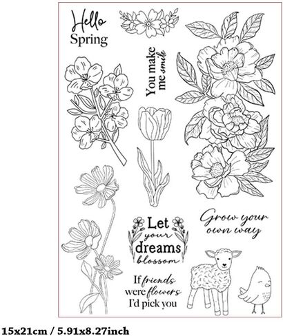 LZBRDY Rubber Clear Stamps for Card Making Scrapbooking Birthday Christmas Background Decors Silicone Stamps (Flowers Animals 8.3 x 5.9 in) in Saudi Arabia