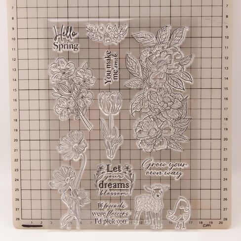 LZBRDY Rubber Clear Stamps for Card Making Scrapbooking Birthday Christmas Background Decors Silicone Stamps (Flowers Animals 8.3 x 5.9 in) in Saudi Arabia