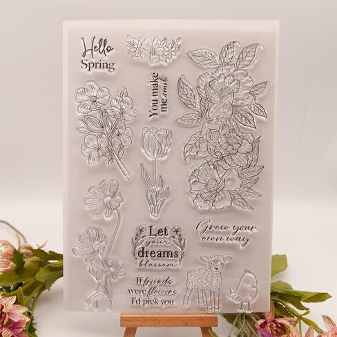 LZBRDY Rubber Clear Stamps for Card Making Scrapbooking Birthday Christmas Background Decors Silicone Stamps (Flowers Animals 8.3 x 5.9 in) in Saudi Arabia