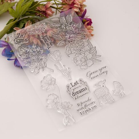 LZBRDY Rubber Clear Stamps for Card Making Scrapbooking Birthday Christmas Background Decors Silicone Stamps (Flowers Animals 8.3 x 5.9 in) in Saudi Arabia