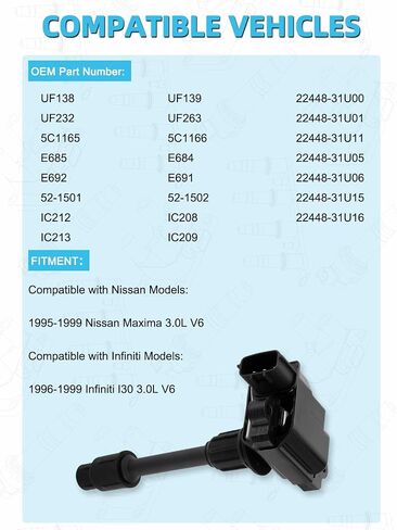Set of 6 UF138 Ignition Coil Pack (3.0L ONLY) For Nissan Maxima 1995 1996 1997 1998 1999,For Infiniti I30 1996 1997 1998 1999,#UF232 UF139 UF263 22448-31U15 22448-31U16 in Saudi Arabia