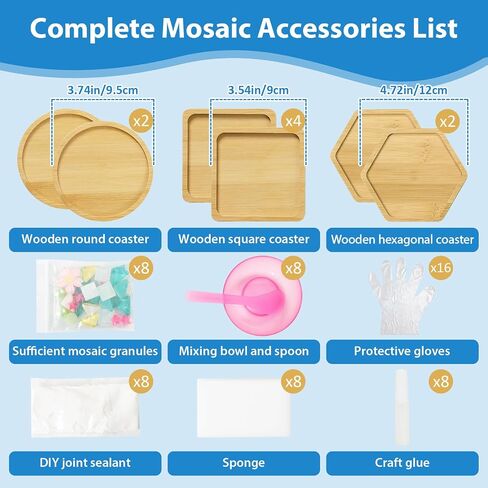 UXORSN 4 Sets DIY Mosaic Coaster Kit Mosaic Tiles for Crafts Mixed Color Glass Mosaic with Wooden Coaster Materials Package Mosaic Craft Kits for Adults Handmade Home Decoration and Art Gifts in Saudi Arabia