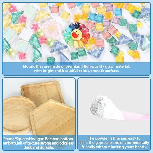 UXORSN 4 Sets DIY Mosaic Coaster Kit Mosaic Tiles for Crafts Mixed Color Glass Mosaic with Wooden Coaster Materials Package Mosaic Craft Kits for Adults Handmade Home Decoration and Art Gifts in Saudi Arabia