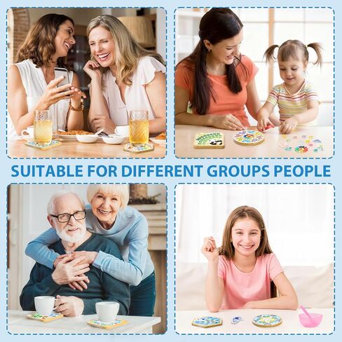 UXORSN 4 Sets DIY Mosaic Coaster Kit Mosaic Tiles for Crafts Mixed Color Glass Mosaic with Wooden Coaster Materials Package Mosaic Craft Kits for Adults Handmade Home Decoration and Art Gifts in Saudi Arabia