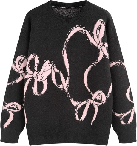 CIDER Womens Sweater Bow Knot Cute Y2k Long Sleeve Crew Neck Pullover Tops in Saudi Arabia