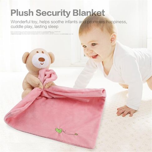 POCREATION Soft Plush Baby Security Blanket, Cuddly Bear Soother Toy for Infants with Adorable Companion, Perfect Newborn Baby Shower Registry (Pink) in Kuwait