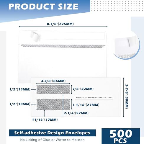 500 Pcs 1099 NEC Tax Form Envelopes Fits 3 Part 1099 NEC 2025 Forms 8-7/8" x 3-7/8" Peel and Seal Double Window Security Envelopes in Saudi Arabia