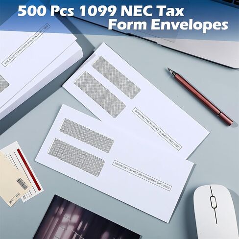 500 Pcs 1099 NEC Tax Form Envelopes Fits 3 Part 1099 NEC 2025 Forms 8-7/8" x 3-7/8" Peel and Seal Double Window Security Envelopes in Saudi Arabia