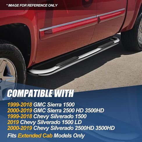 لوحة تشغيل Auto Dynasty متوافقة مع 1999-2019 Silverado Sierra 1500 2500HD 3500HD كابينة ممتدة، قضبان جانبية من الفولاذ المقاوم للصدأ، قضبان Nerf، 3 بوصات، كروم مصقول in Kuwait