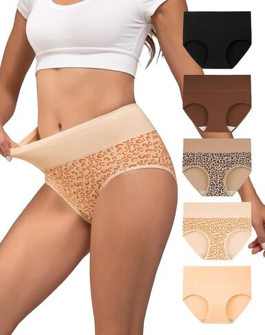 INNERSY Women's Underwear High Waisted Vintage Sporty Briefs Multicolored 5-Pack in Kuwait