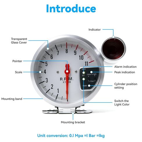 5 Inch Universal l Tachometer RPM for Cars – High-Precision RPM Gauge with 7-Color LED Backlight, 12V Programmable Shift Light – Easy Install for Racing & Daily Driving in Kuwait