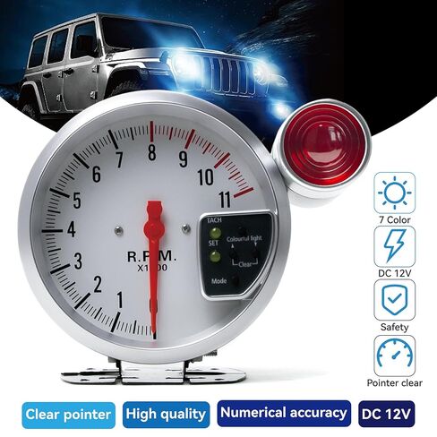 5 Inch Universal l Tachometer RPM for Cars – High-Precision RPM Gauge with 7-Color LED Backlight, 12V Programmable Shift Light – Easy Install for Racing & Daily Driving in Kuwait