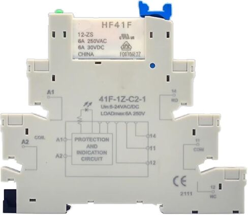 HF41F مرحل تركيب السكك الحديدية DIN رفيع للغاية، قطب واحد 6A مع مؤشر LED، متوافق مع 5 فولت/12 فولت/24 فولت، وحدة تحكم صناعية عالية التردد (5 فولت) in Kuwait