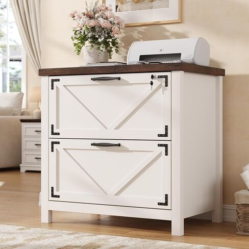 2 Drawer Farmhouse File Cabinet, Wood Filing Cabinets for Home Office, Lateral File Cabinet for Hanging Files Letter/Legal/F4/A4 Size, Brown in Kuwait