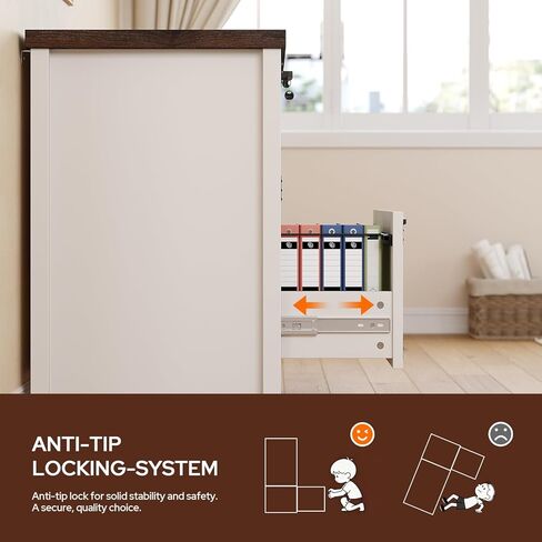 2 Drawer Farmhouse File Cabinet, Wood Filing Cabinets for Home Office, Lateral File Cabinet for Hanging Files Letter/Legal/F4/A4 Size, Brown in Kuwait